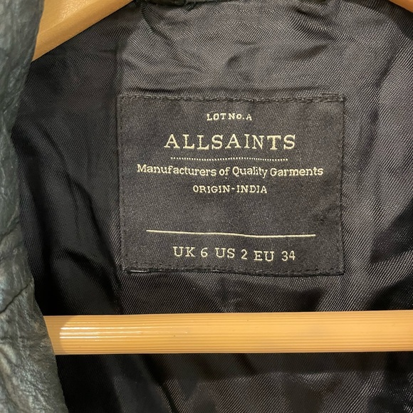 All Saints Cargo Biker Leather Jacket - Distressed Black Leather size 2 - Picture 3 of 13